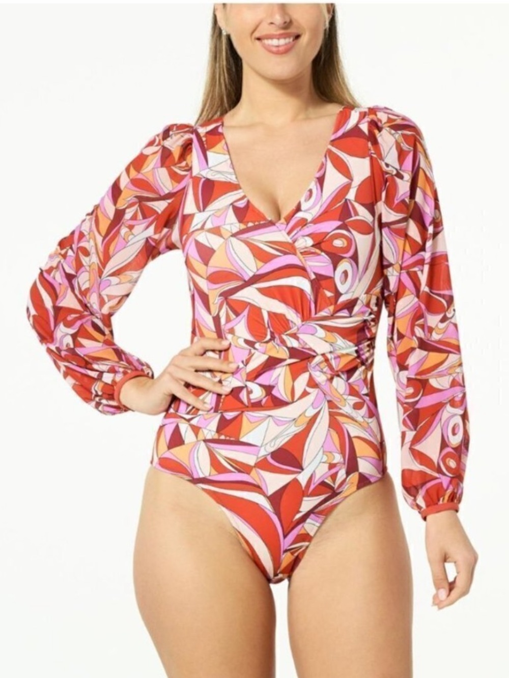 G by Giuliana Jet Set G One-Piece UPF 50 Mesh Sleeve Swimsuit size 12 - Picture 2 of 16